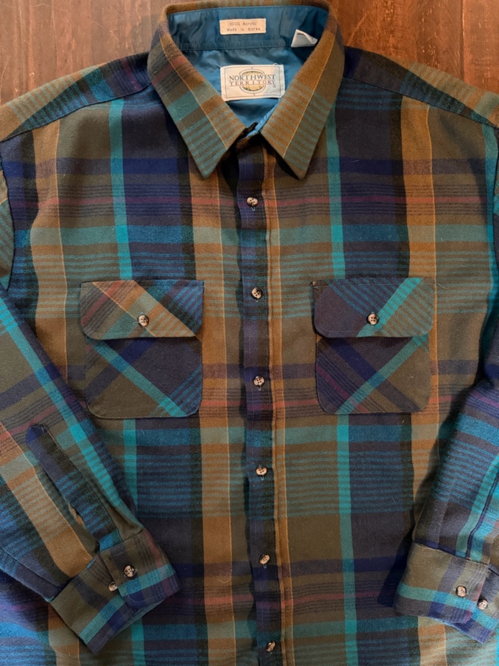 VTG Northwest Territory Teal & Brown Plaid Button-Up Shirt - 3XL